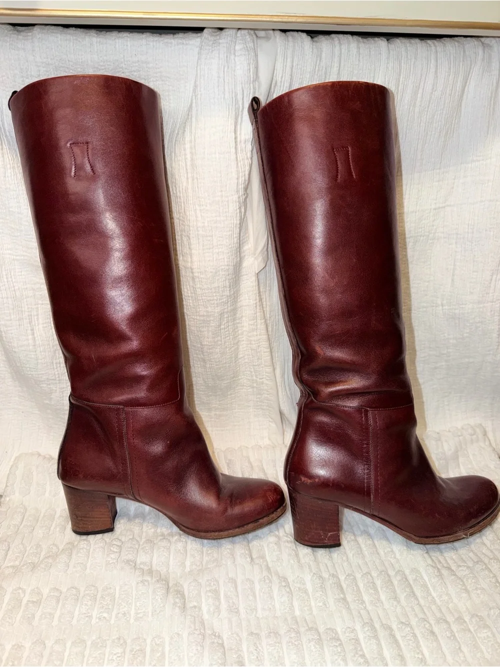 A.P.C. Knee High Leather Boots - Burgundy